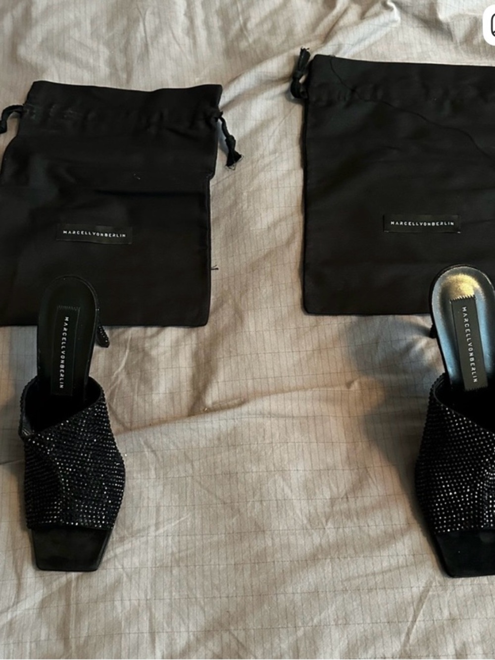 Marcel V. Berlin Black Crystal-Embellished Slip-On Sandals